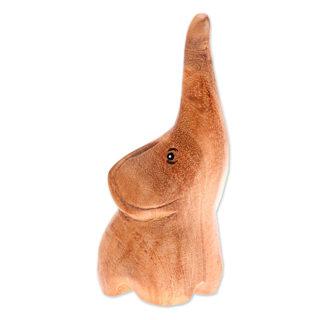 Raintree Wood Baby Elephant Figurine Hand-Carved in Thailand - Tiny Sweetness