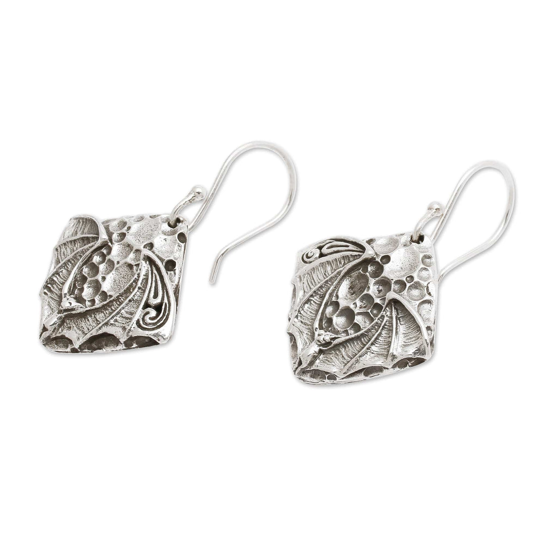 Bat-Themed Sterling Silver Dangle Earrings Crafted in Bali - Bat Memorial