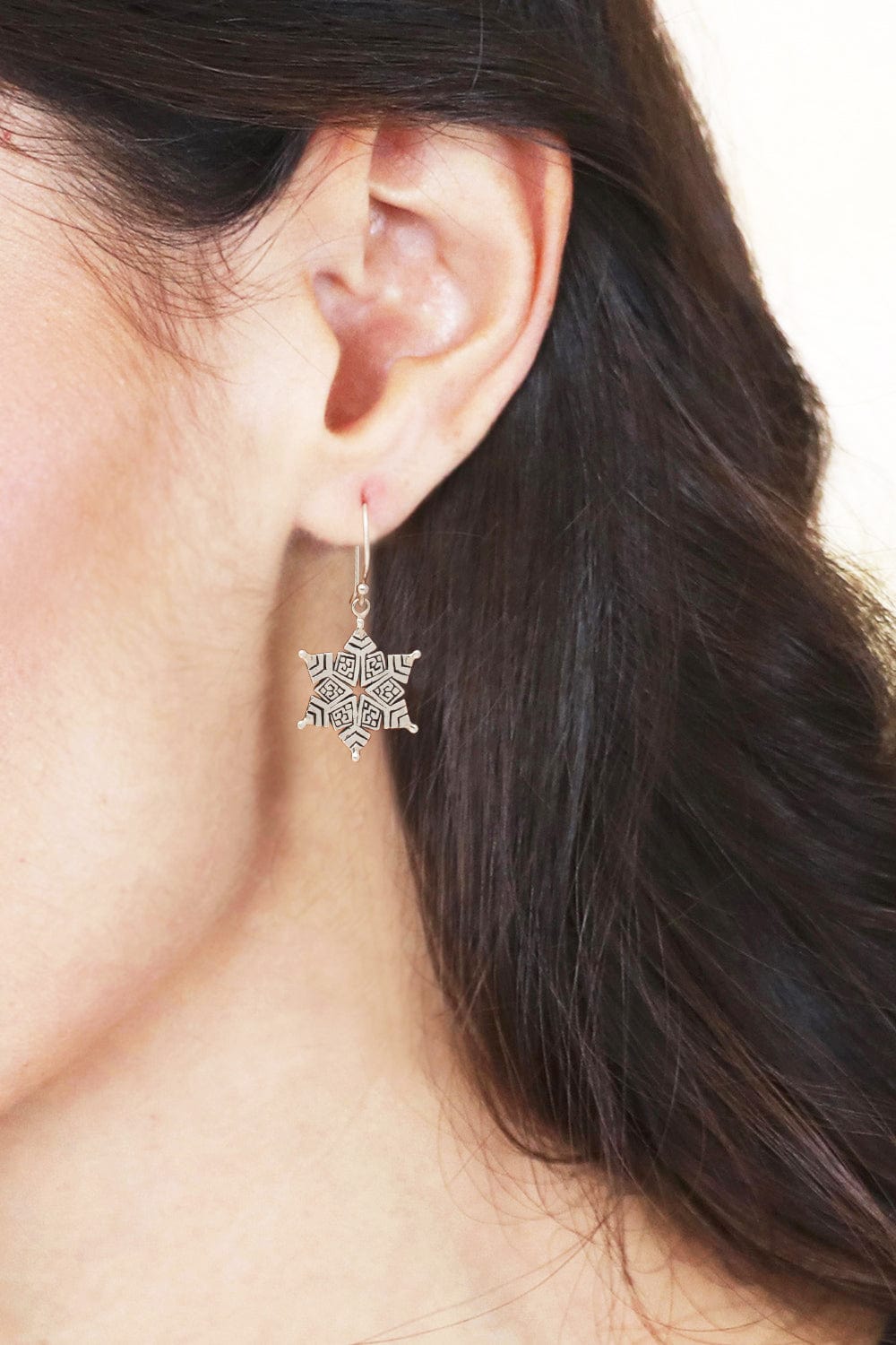 Balinese Snowflake-Shaped Sterling Silver Dangle Earrings - Snow in Bali