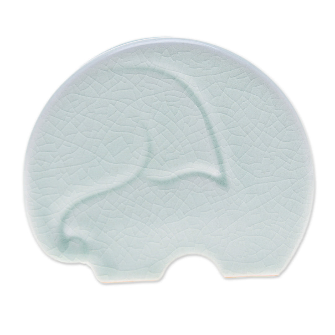Crackled Light Green Celadon Ceramic Elephant Card Holder - Homely Elephant