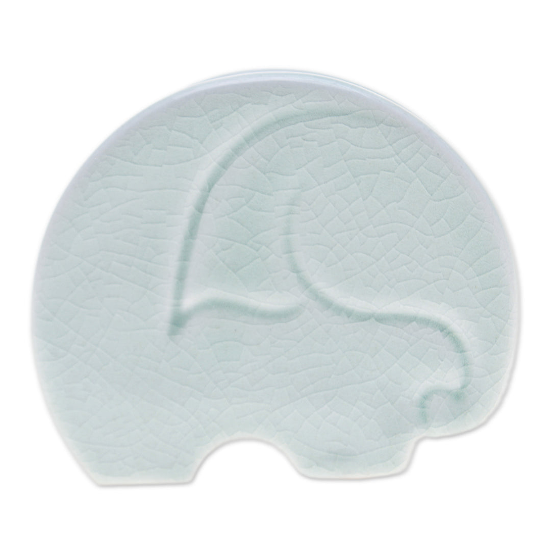 Crackled Light Green Celadon Ceramic Elephant Card Holder - Homely Elephant