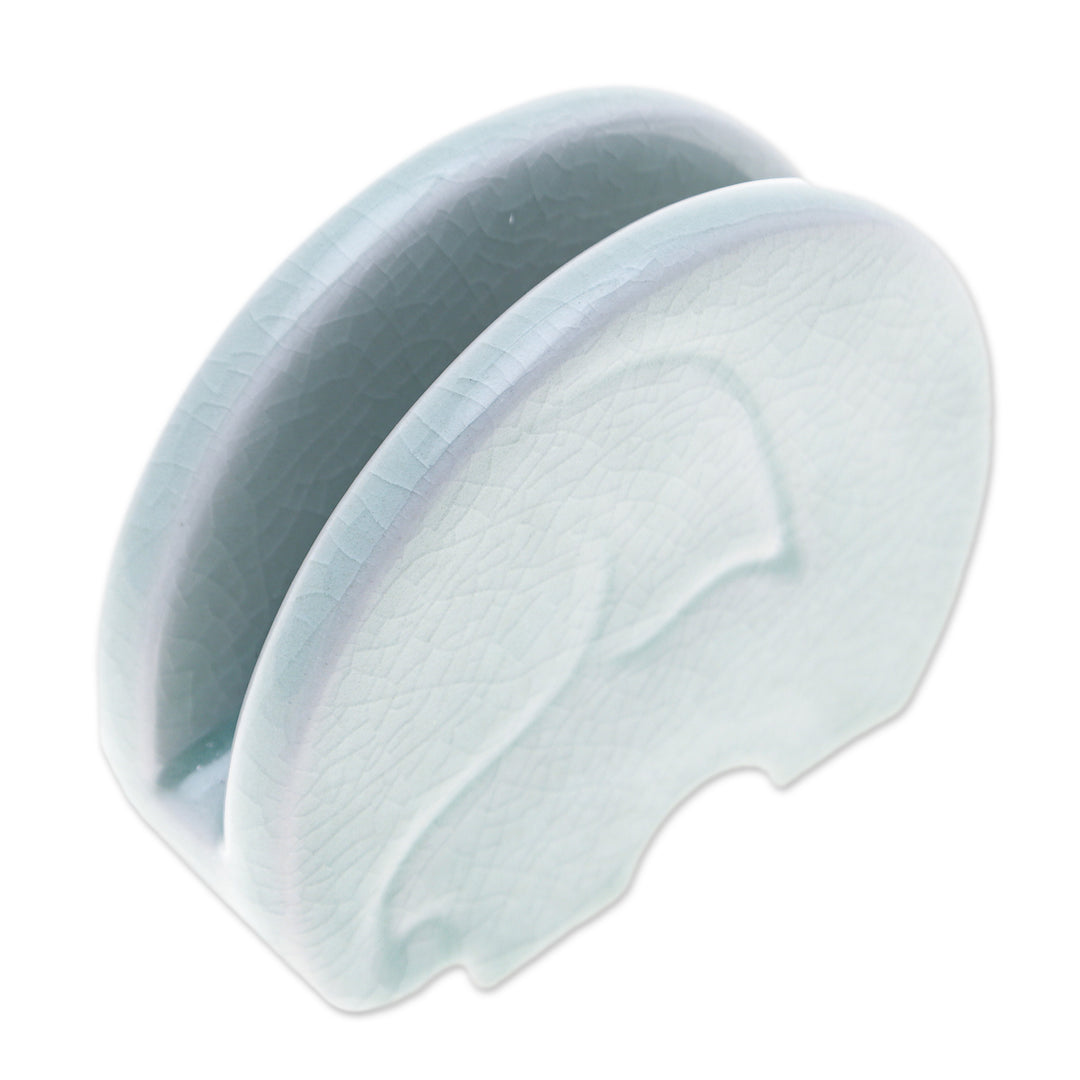 Crackled Light Green Celadon Ceramic Elephant Card Holder - Homely Elephant