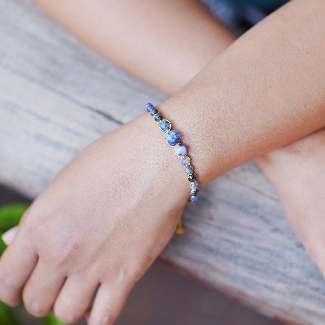 Blue Sodalite Beaded Bracelet with Golden Brass Accents - Inner Sage