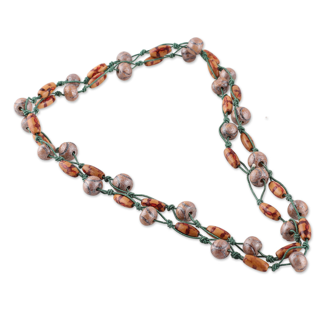 Long Strand Necklace with Painted and Printed Wooden Beads - Modern Glamour
