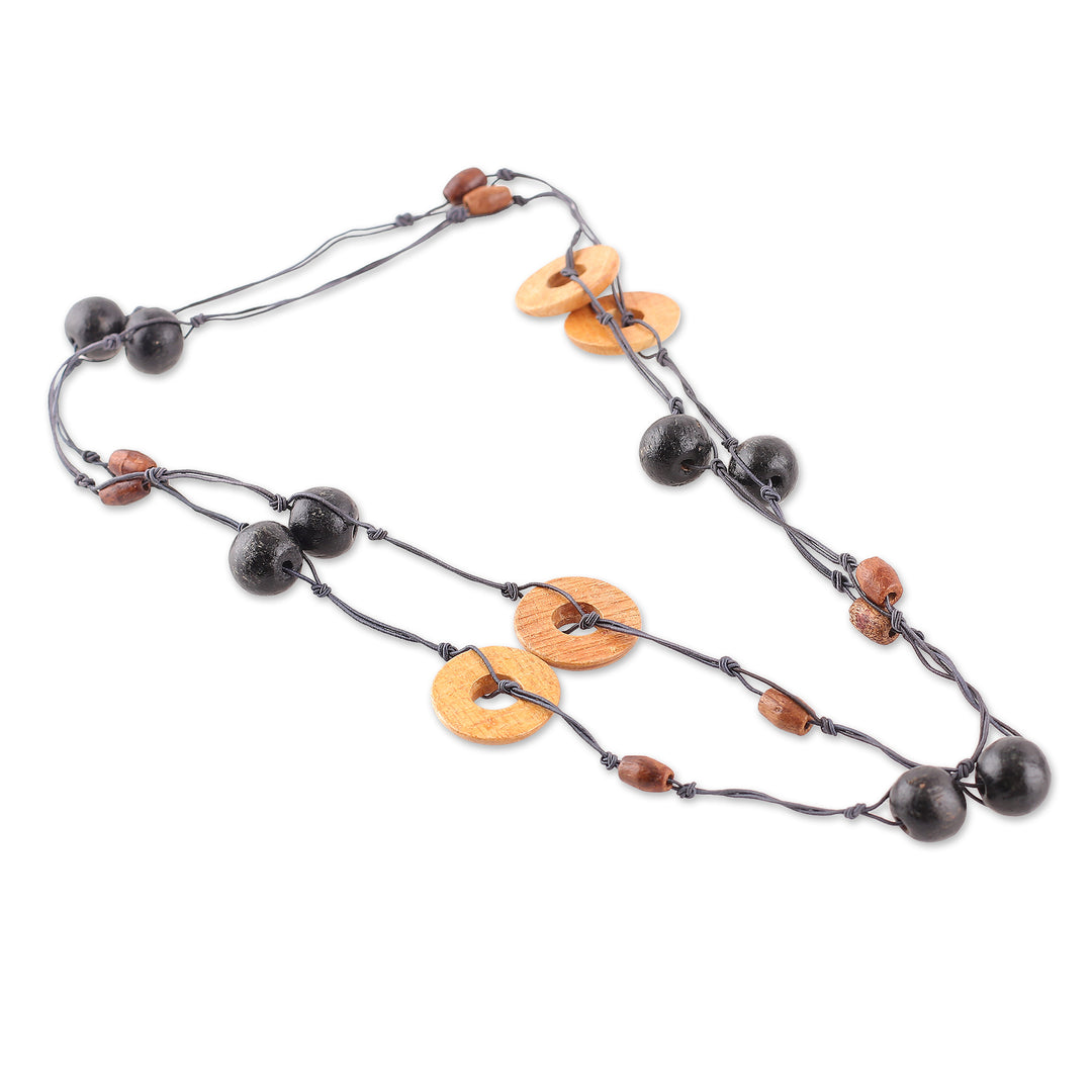 Hand-Carved and Painted Wood Beaded Long Station Necklace - Modern Delight