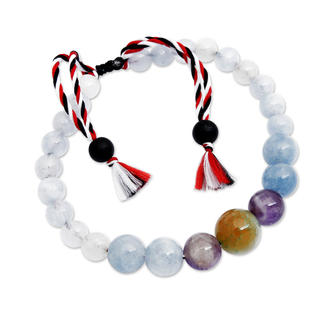 Adjustable Aquamarine and Amethyst Beaded Bracelet from Bali - Times of Sapience