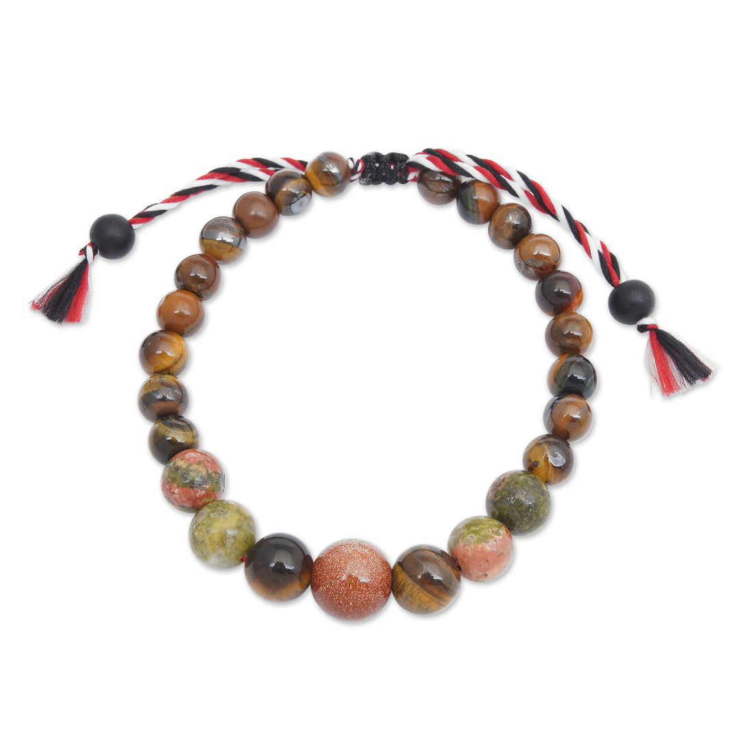 Balinese-Made Unisex Tiger's Eye and Unakite Beaded Bracelet - Times of Boldness
