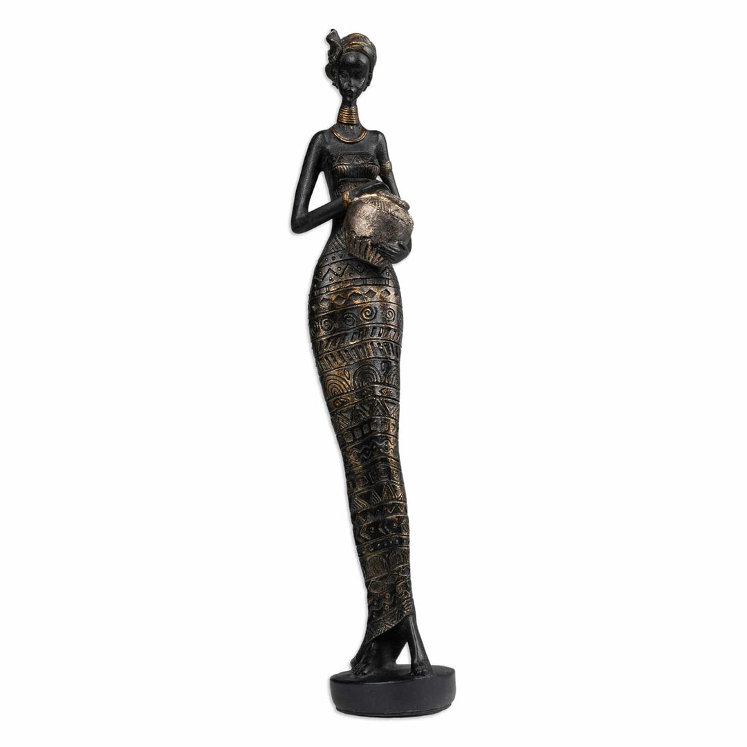 Folk Art Golden and Black Resin Sculpture of Javanese Woman - Glorious Dame