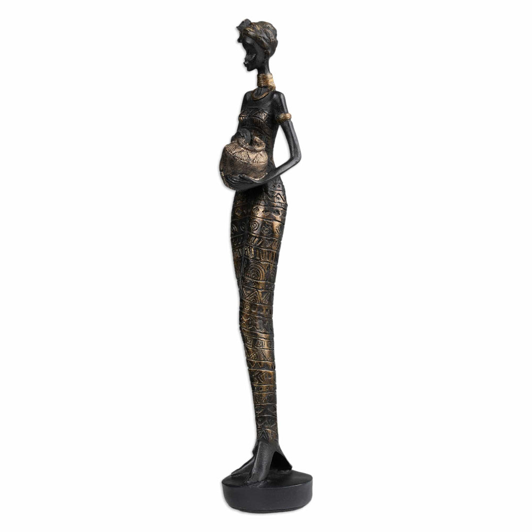 Folk Art Golden and Black Resin Sculpture of Javanese Woman - Glorious Dame