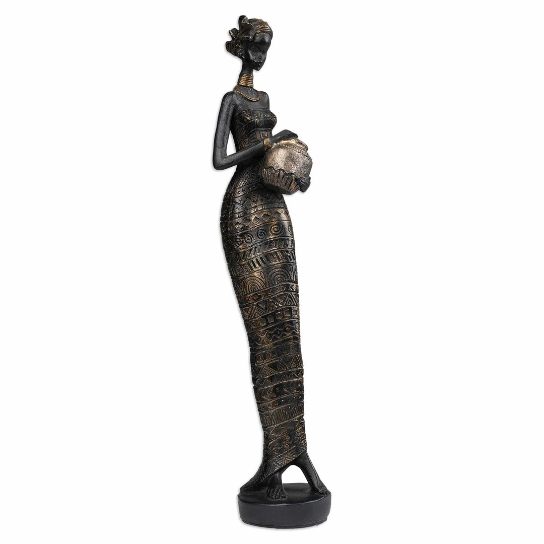 Folk Art Golden and Black Resin Sculpture of Javanese Woman - Glorious Dame