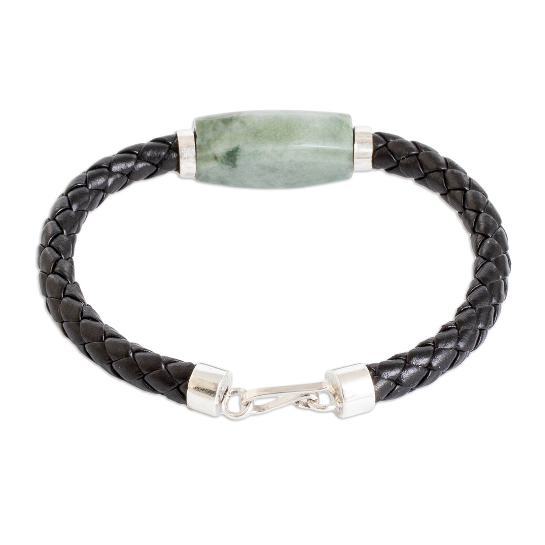 Men's Silver Cord Bracelet with Apple Green Jade Pendant - Bold Essence