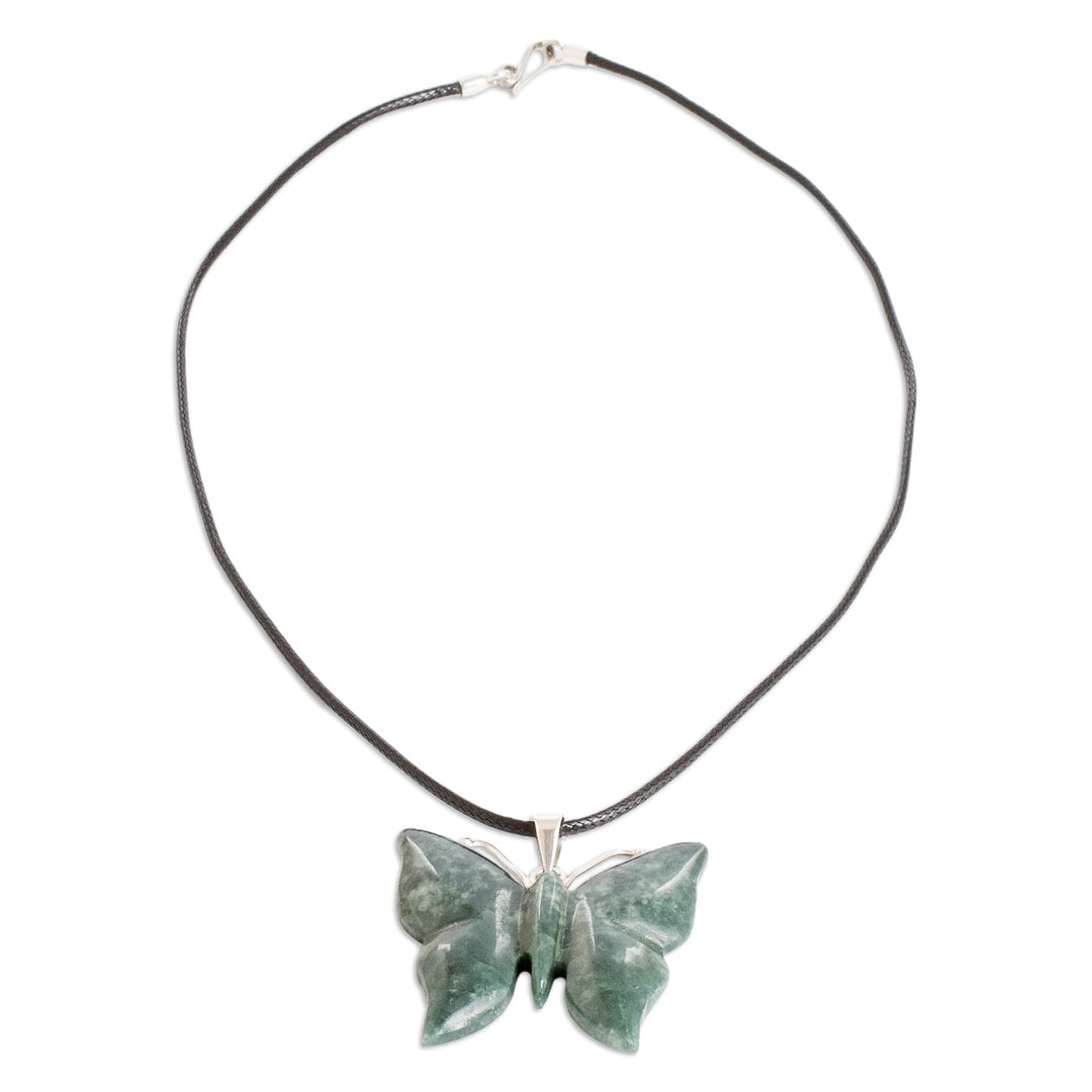 Light Green Jade Butterfly Pendant Necklace with Cotton Cord - Butterfly Bliss