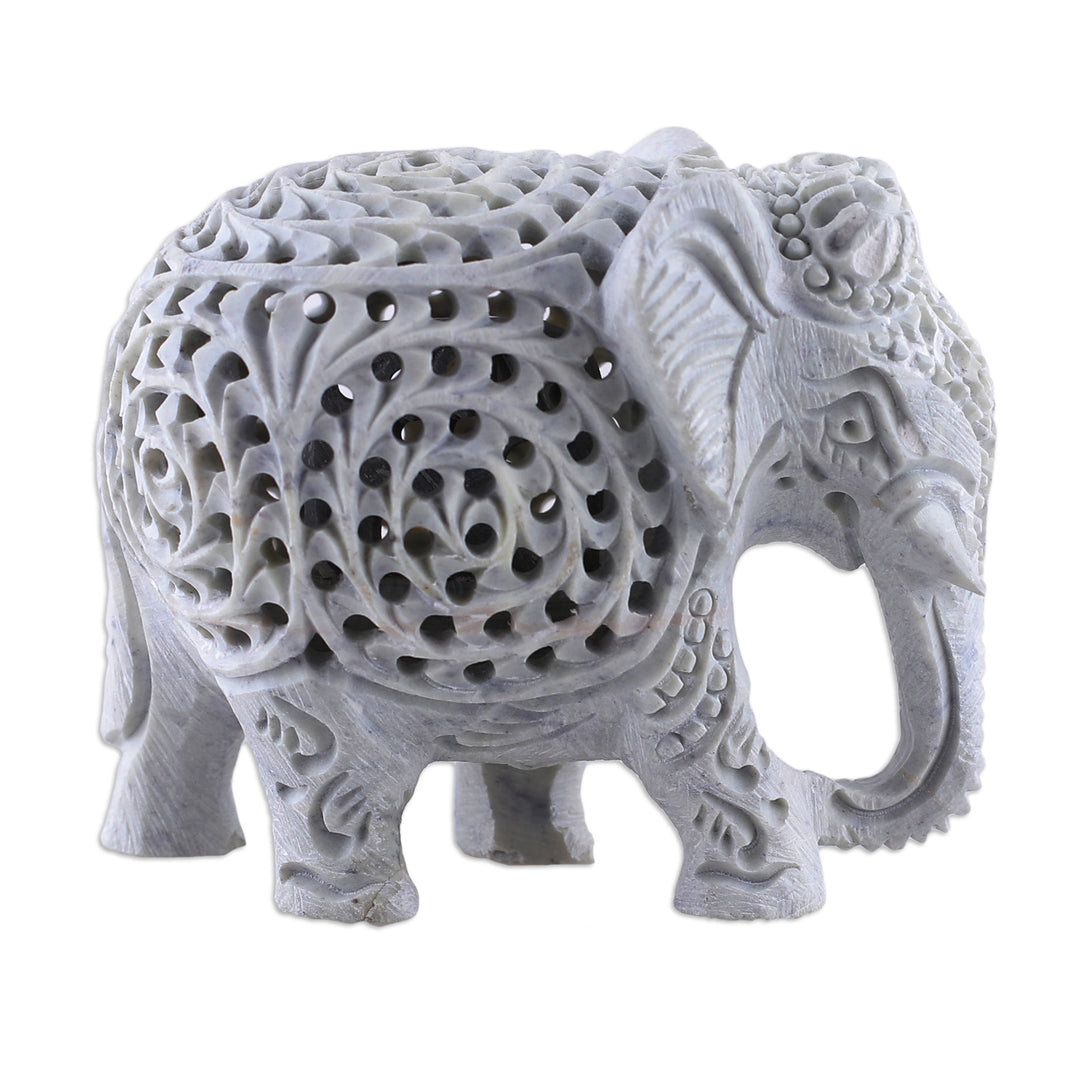 Traditional Jali-Themed Soapstone Royal Elephant Sculpture - Legacy of Elegance