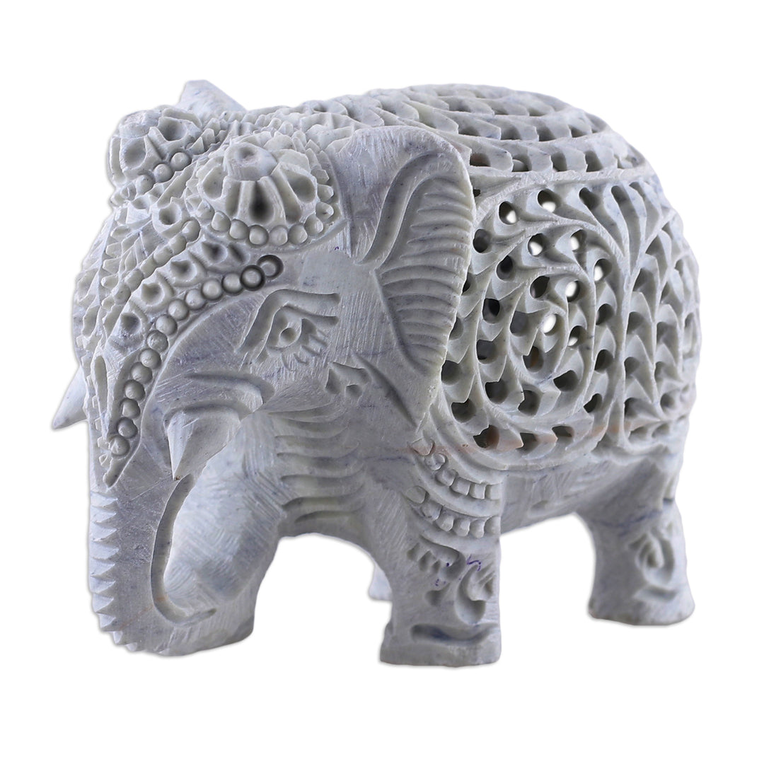 Traditional Jali-Themed Soapstone Royal Elephant Sculpture - Legacy of Elegance