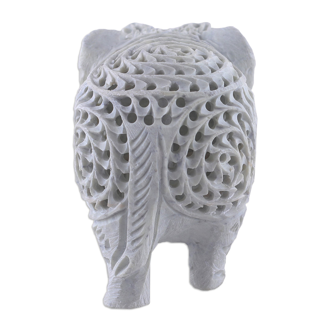 Traditional Jali-Themed Soapstone Royal Elephant Sculpture - Legacy of Elegance