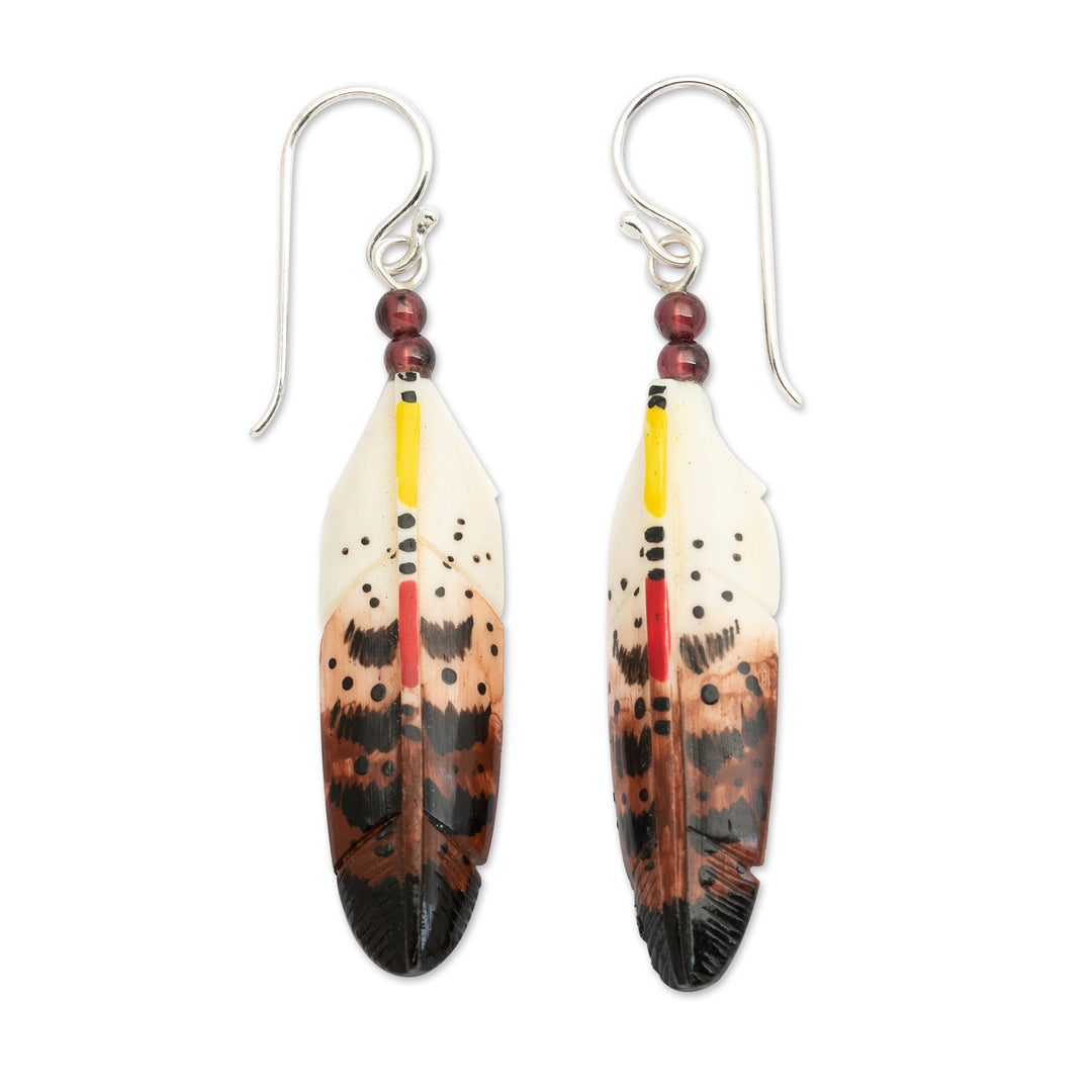 Feather-Shaped Hand-Painted Natural Garnet Dangle Earrings - Passionate Plumage