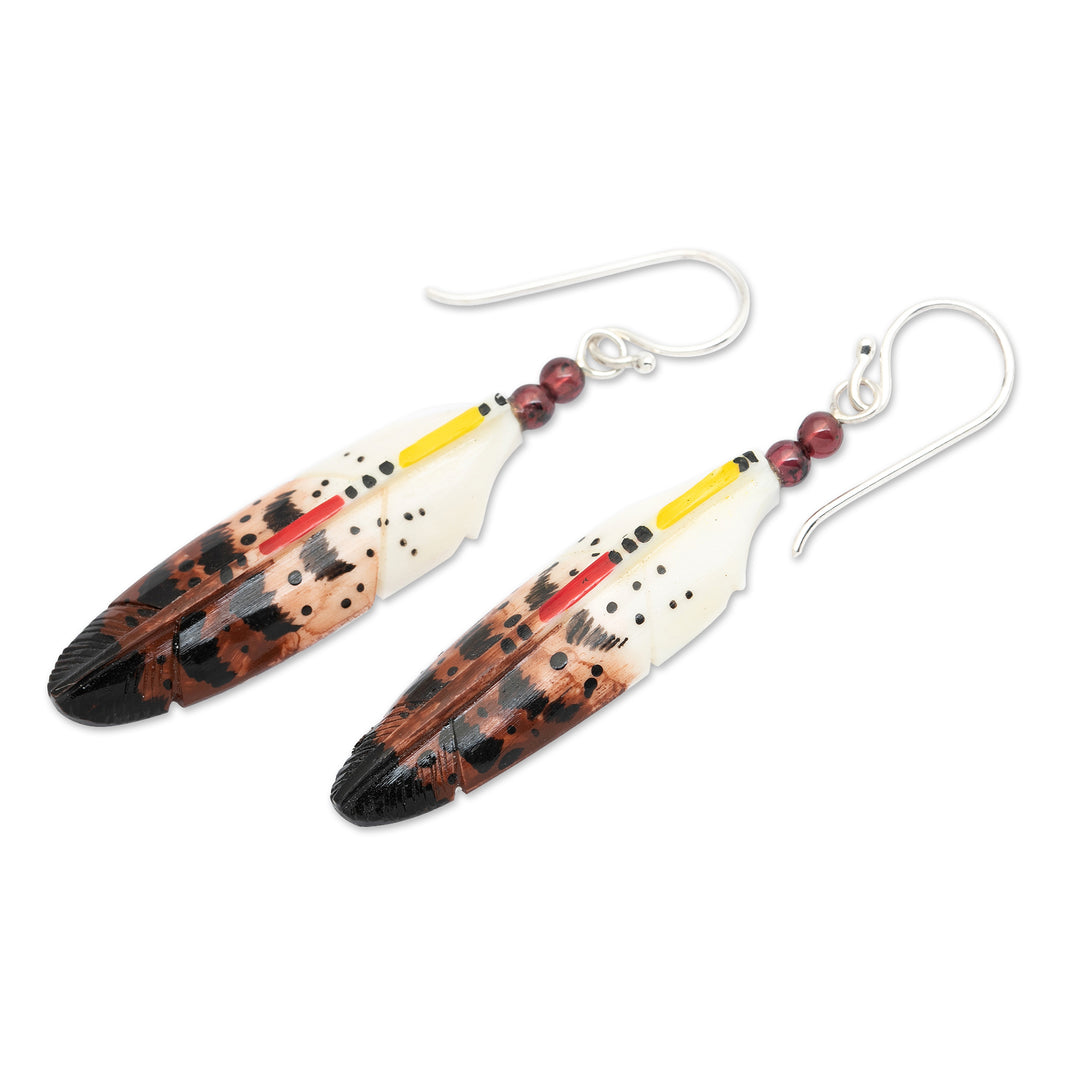 Feather-Shaped Hand-Painted Natural Garnet Dangle Earrings - Passionate Plumage