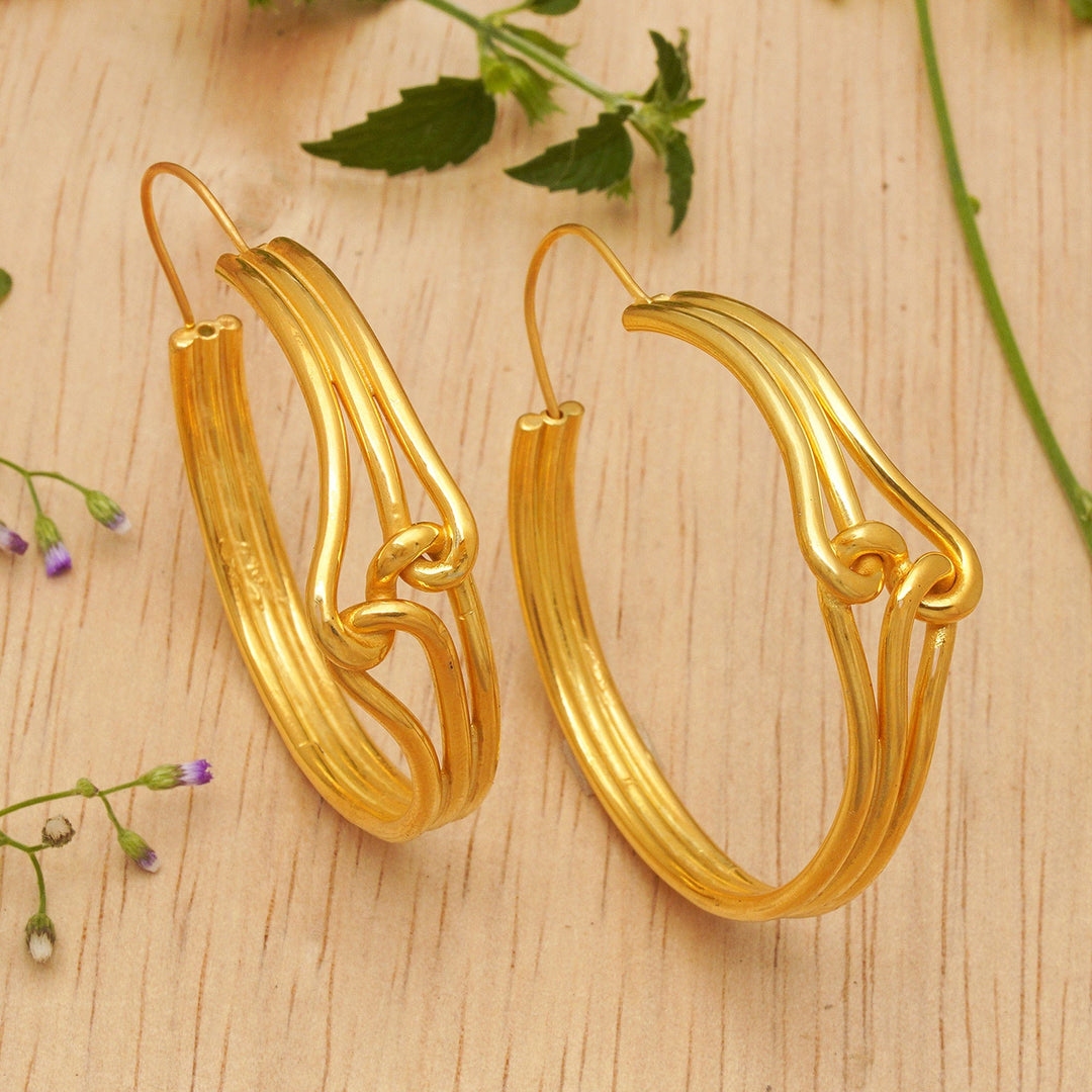 Avant-Garde Polished 18k Gold-Plated Hoop Earrings from Bali - Golden Bond