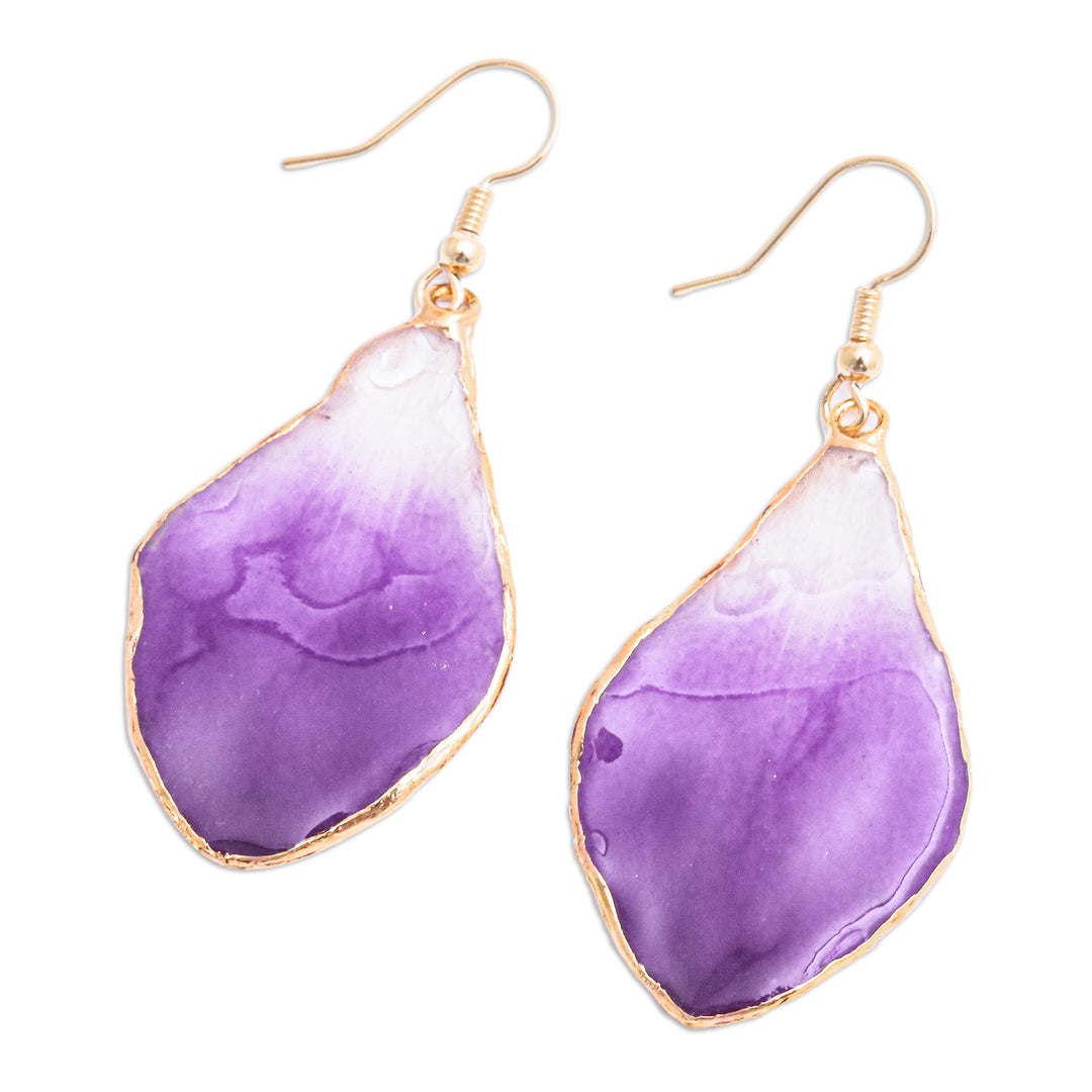 White and Purple Orchid 22k Gold-Accented Dangle Earrings - Magical Petal
