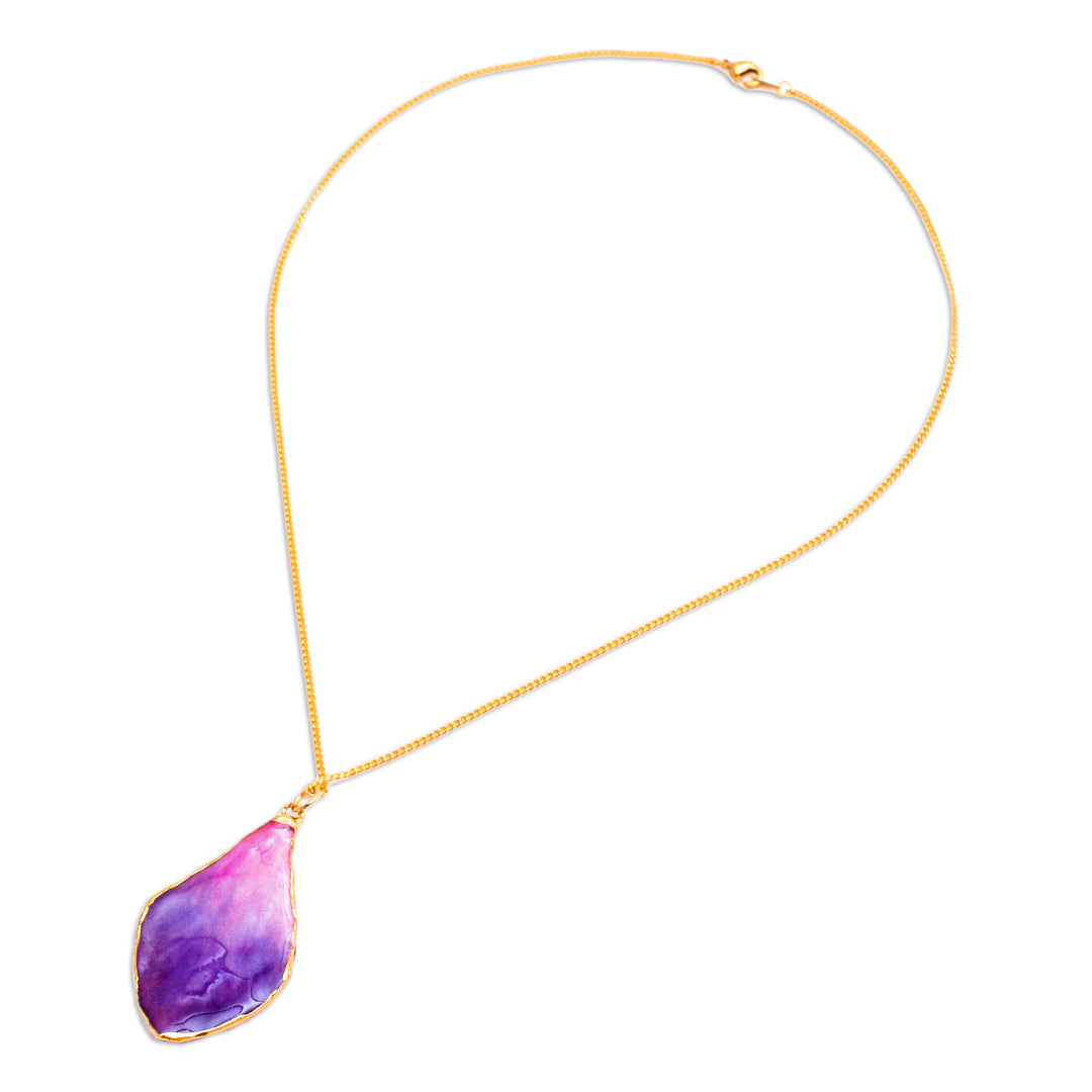 Fuchsia and Purple Petal 22k Gold-Accented Pendant Necklace - Capricious Petal