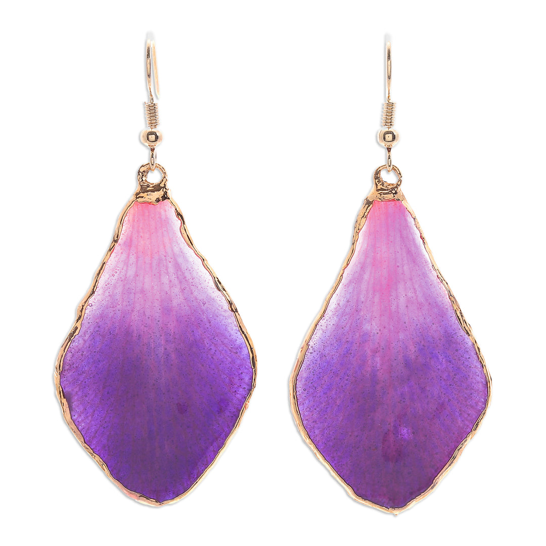 Fuchsia and Purple Petal 22k Gold-Accented Dangle Earrings - Capricious Petal