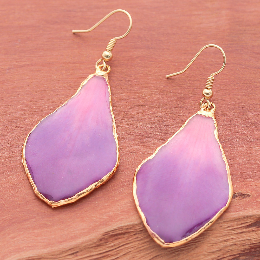 Fuchsia and Purple Petal 22k Gold-Accented Dangle Earrings - Capricious Petal