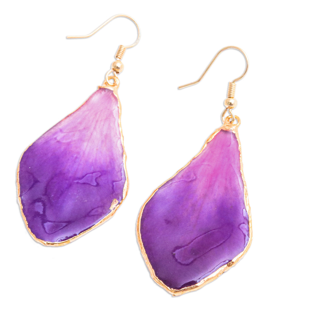 Fuchsia and Purple Petal 22k Gold-Accented Dangle Earrings - Capricious Petal