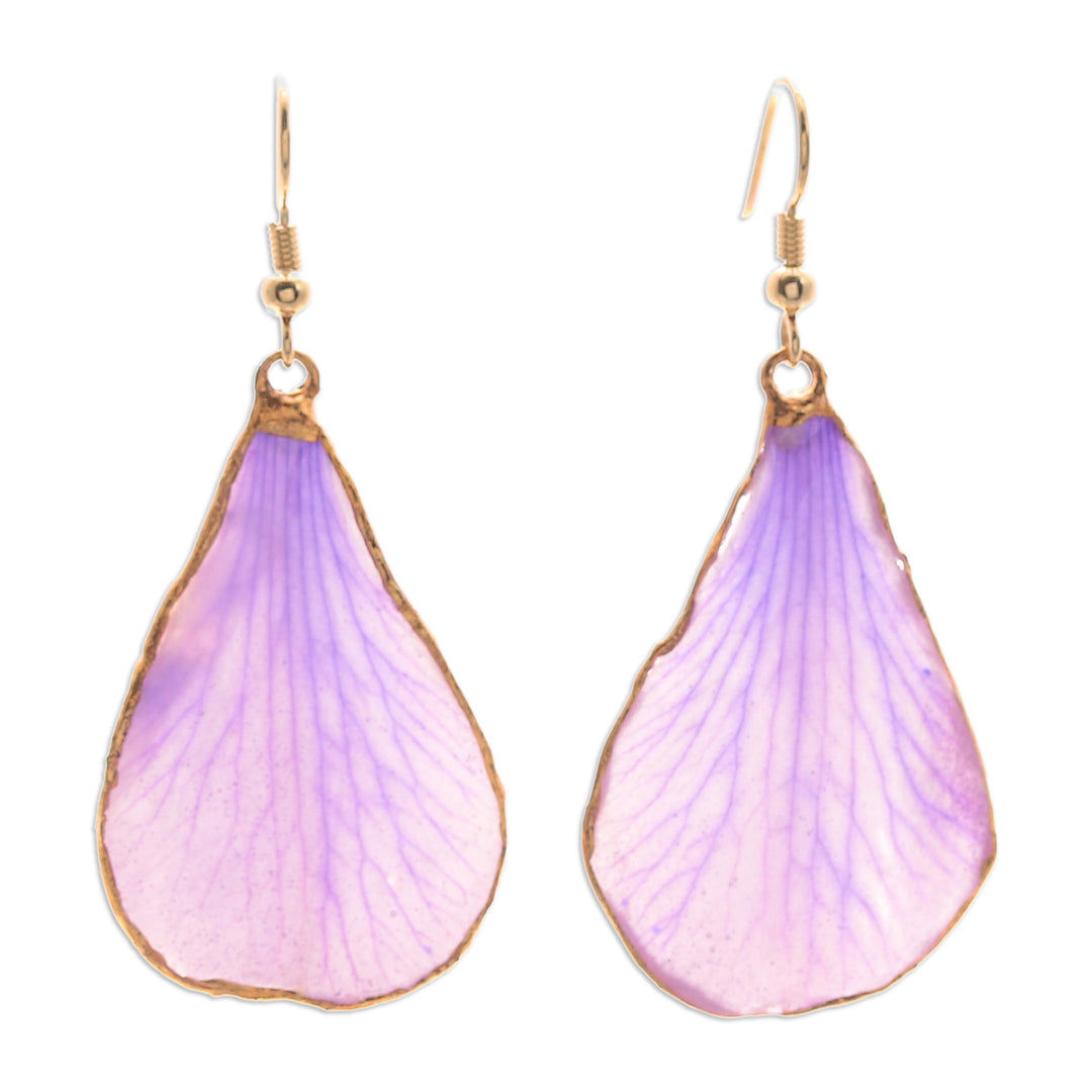 Lavender-Toned Gold-Accented Petal-Shaped Dangle Earrings - Dreamy Petal