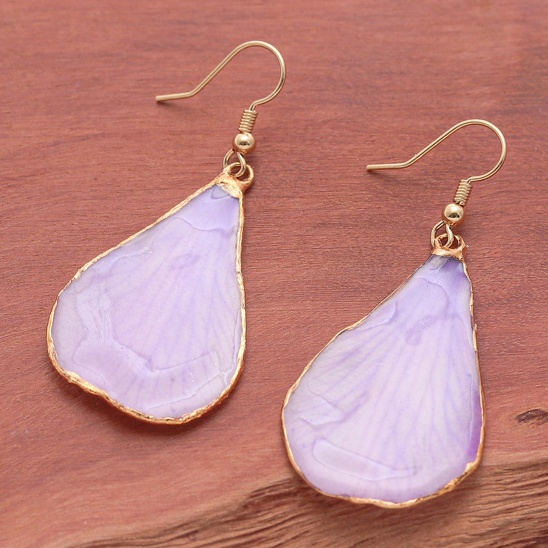 Lavender-Toned Gold-Accented Petal-Shaped Dangle Earrings - Dreamy Petal