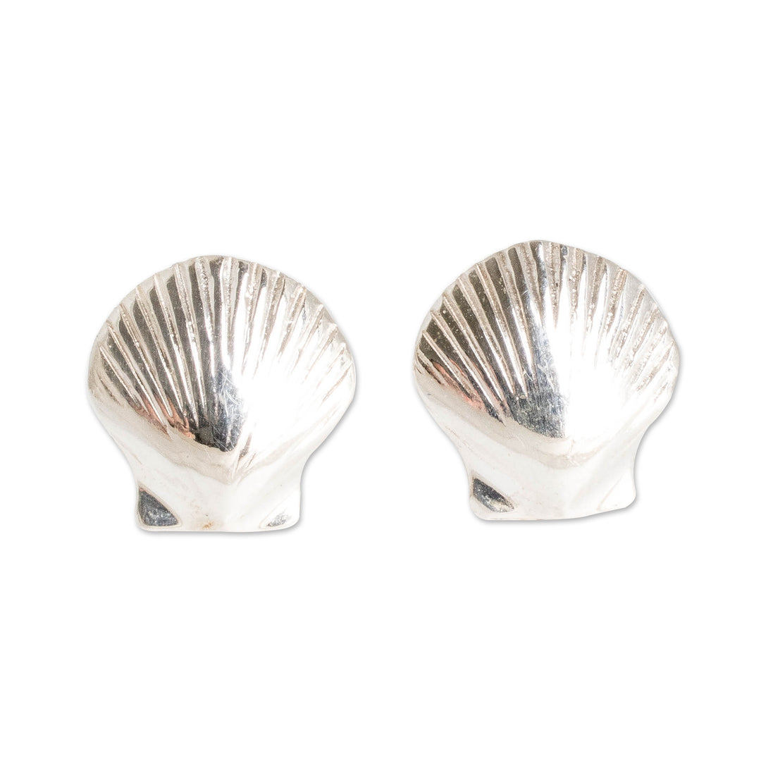 Seashell-Shaped High-Polished Sterling Silver Stud Earrings - Aquatic Mystery