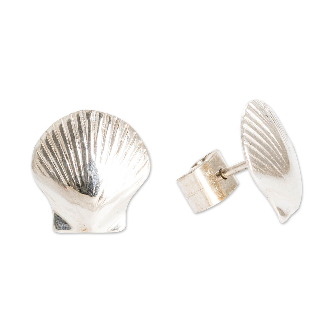 Seashell-Shaped High-Polished Sterling Silver Stud Earrings - Aquatic Mystery