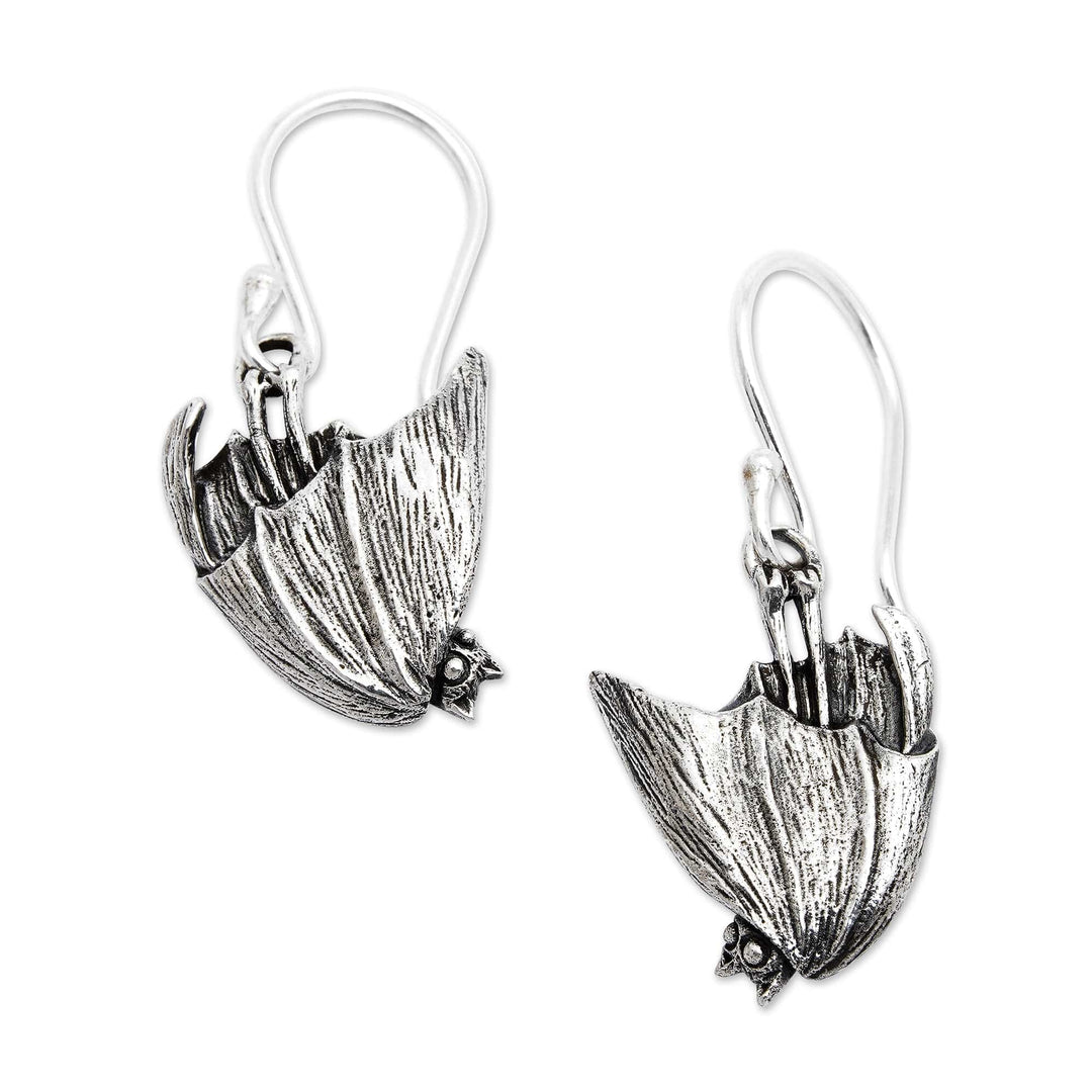 Gothic-Inspired Bat-Shaped Sterling Silver Dangle Earrings - Nocturnal Spirit