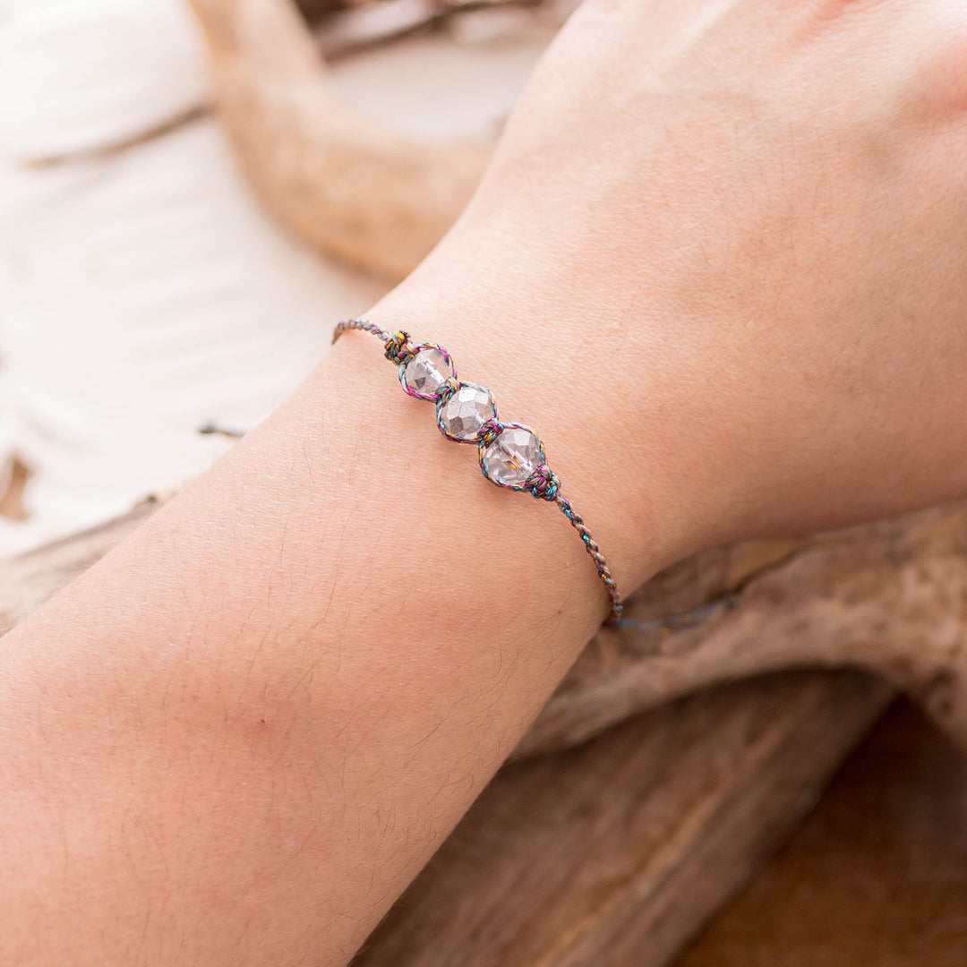 Colorful Adjustable Crystal Beaded Macrame Pendant Bracelet - Colorful Stellar Spark