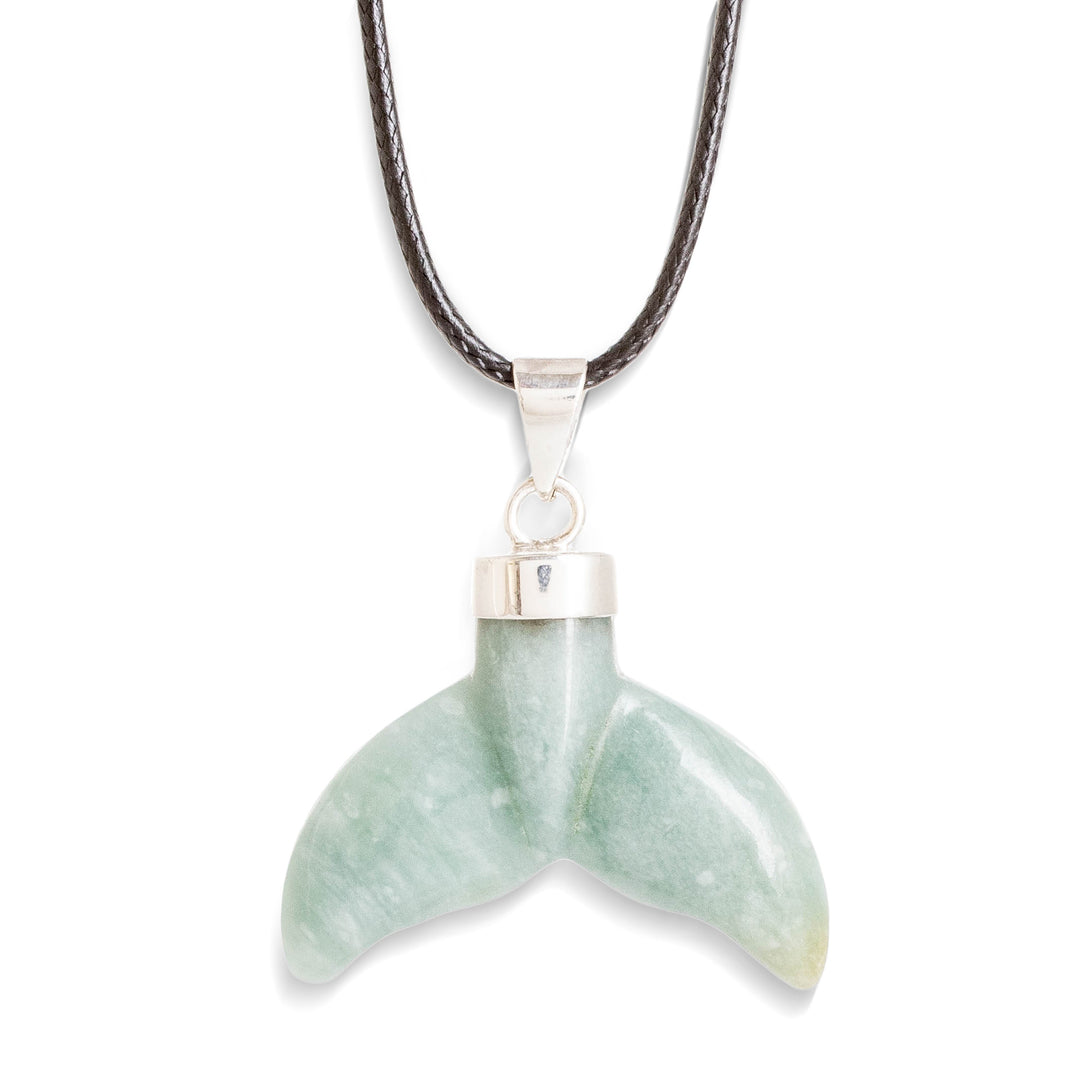 Handcrafted Whale-Themed Light Green Jade Pendant Necklace - Blissful Fins