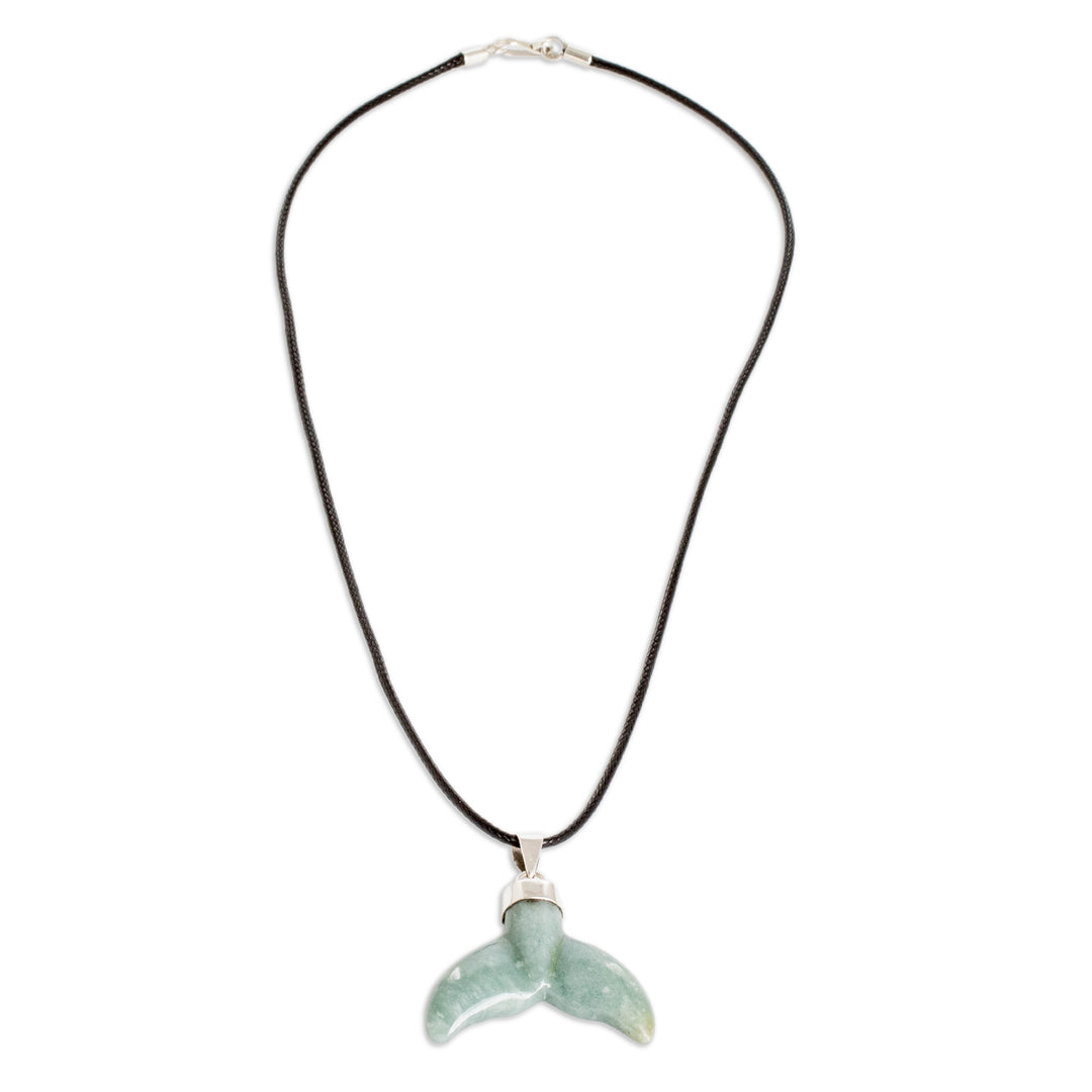 Handcrafted Whale-Themed Light Green Jade Pendant Necklace - Blissful Fins