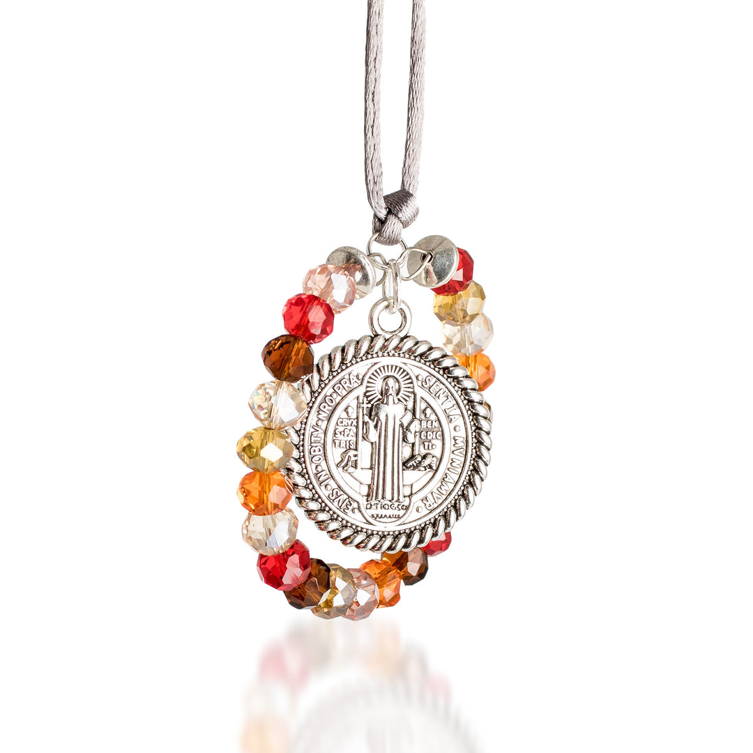 Summer-Themed Beaded Suncatcher with Saint Benedict Pendant - Saint Benedict in Summer