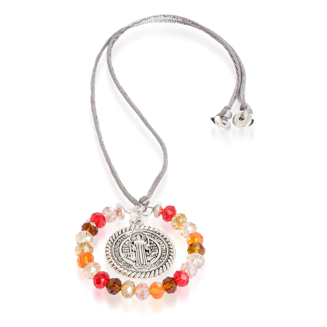 Summer-Themed Beaded Suncatcher with Saint Benedict Pendant - Saint Benedict in Summer