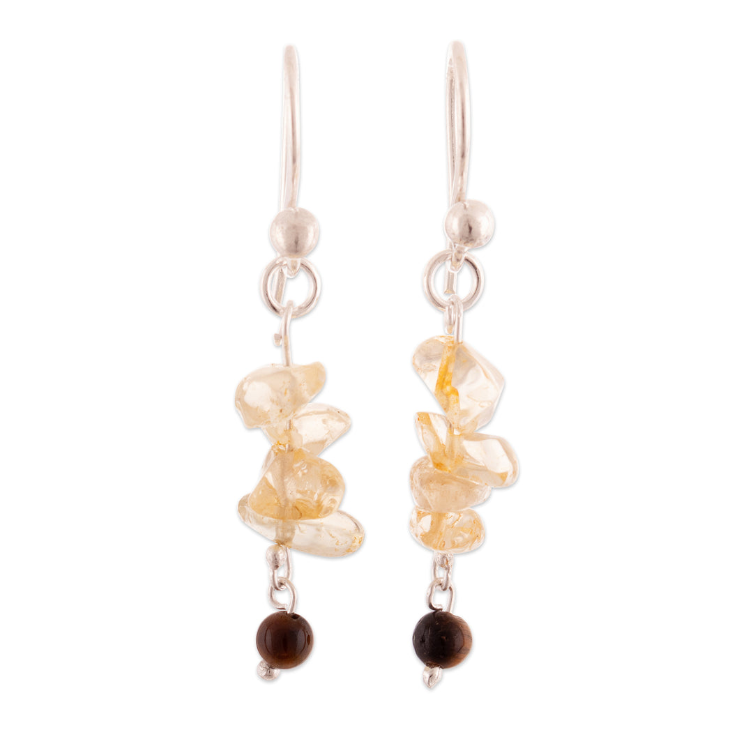 Citrine Tiger's Eye Sterling Silver Beaded Dangle Earrings - Radiant Glints