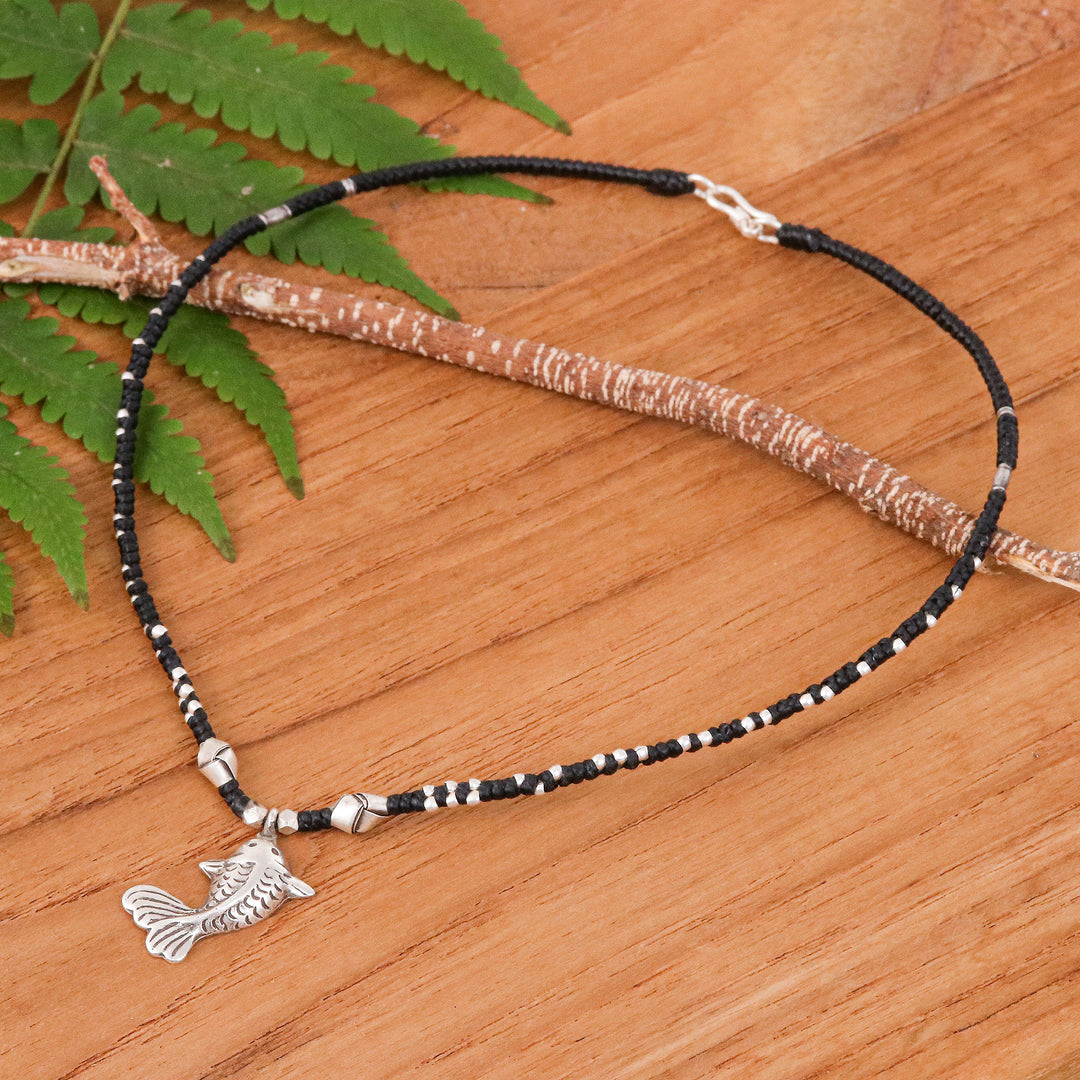 Good Fortune Fish-Themed Silver and Nylon Pendant Necklace - Lucky Fin