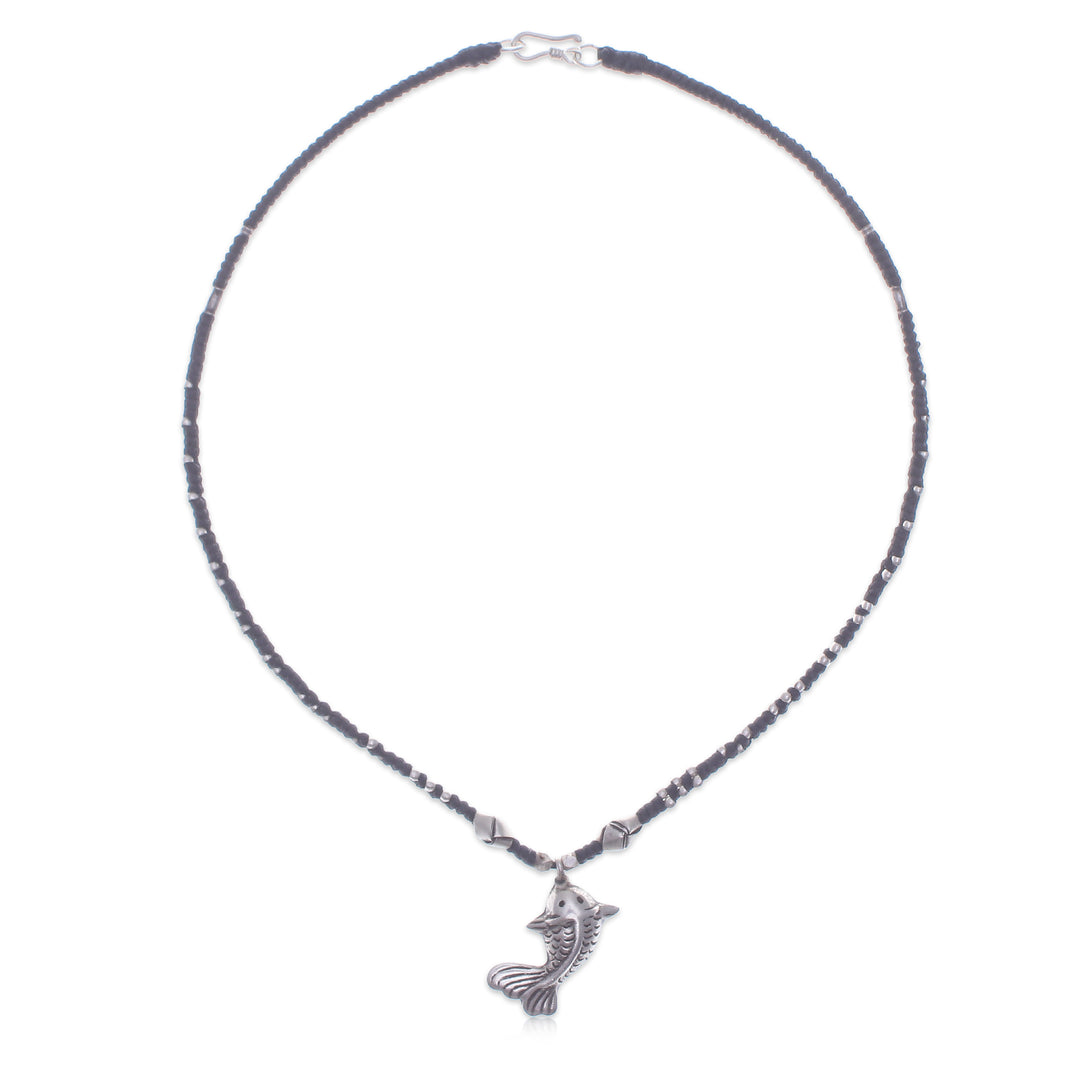 Good Fortune Fish-Themed Silver and Nylon Pendant Necklace - Lucky Fin