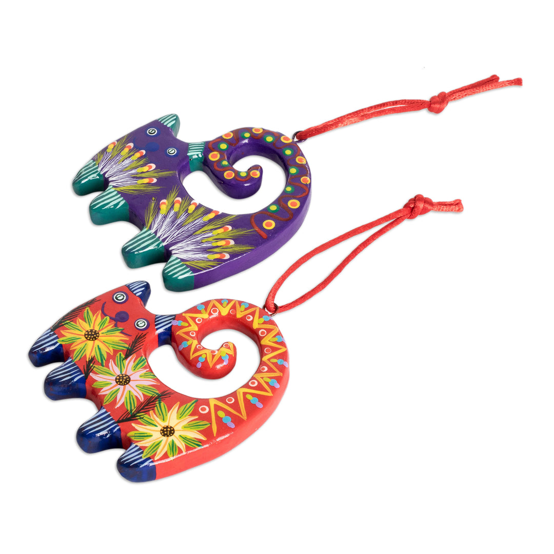 4 Hand-Painted Cat-Shaped Ceramic Ornaments from Guatemala - Celebration Cats