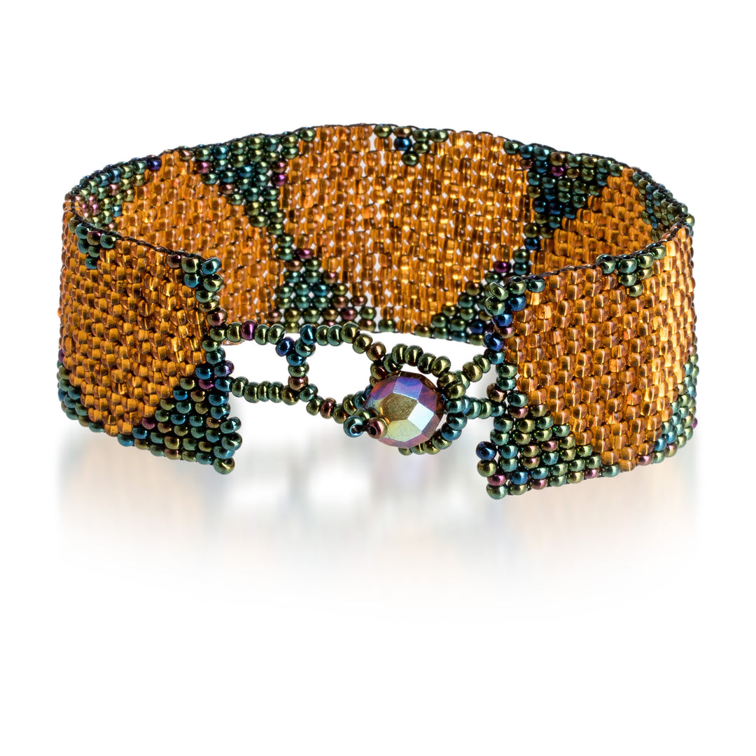 Handcrafted Adjustable Beaded Bracelet with Heart Patterns - Golden Empress of Love