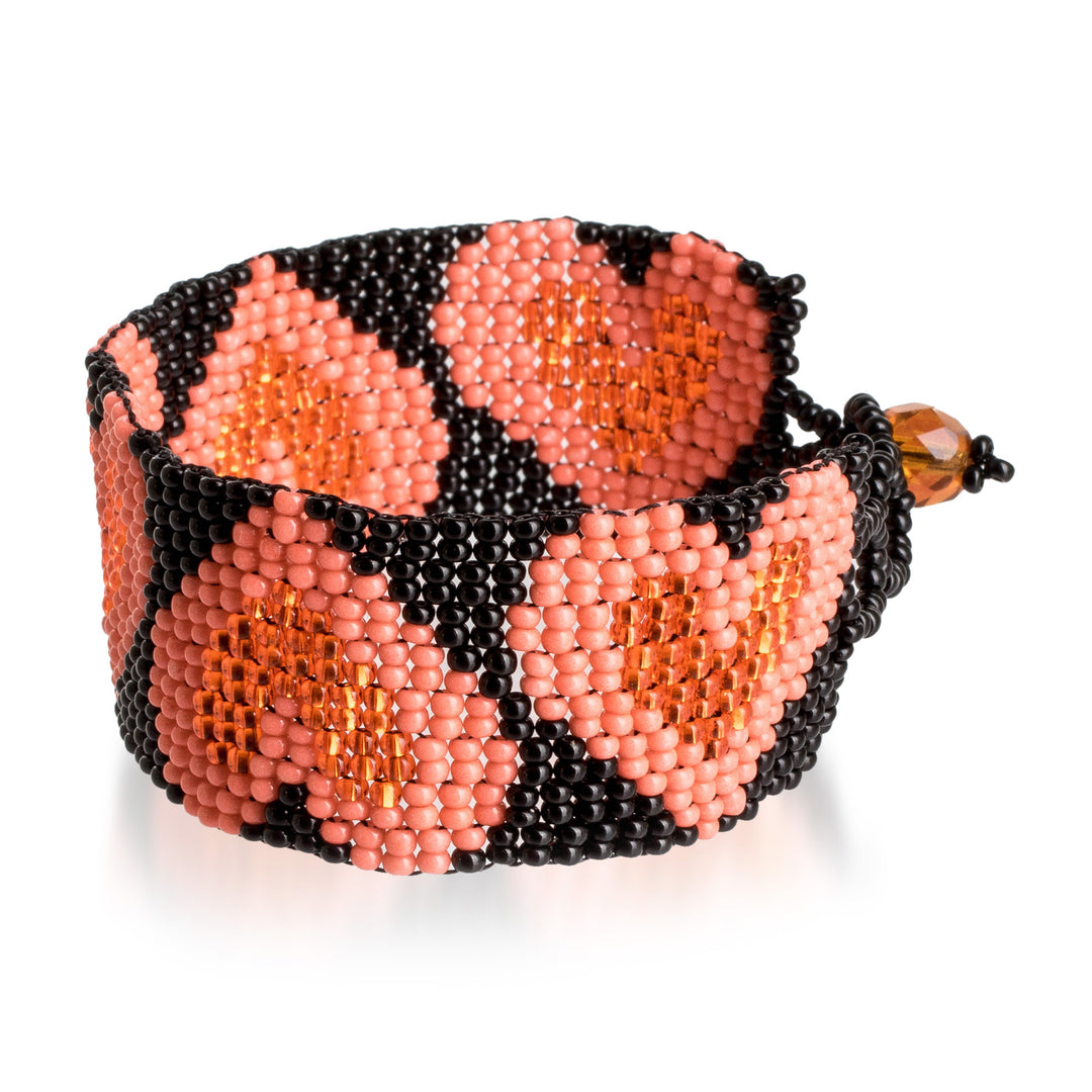 Handmade Black Pink Orange Beaded Heart Wristband Bracelet - Pink Queen of Hearts