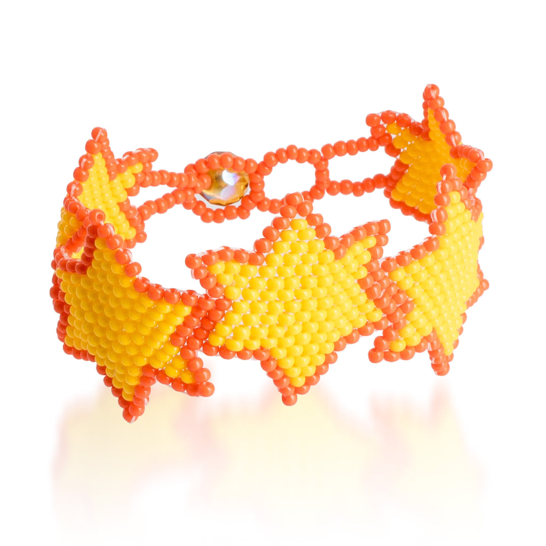 Star-Themed Beaded Wristband Bracelet in Yellow and Orange - Yellow Starlight