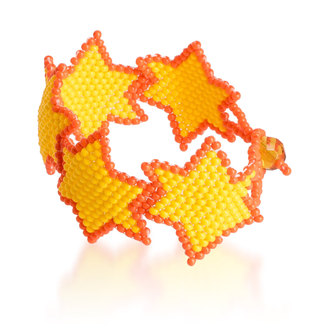 Star-Themed Beaded Wristband Bracelet in Yellow and Orange - Yellow Starlight