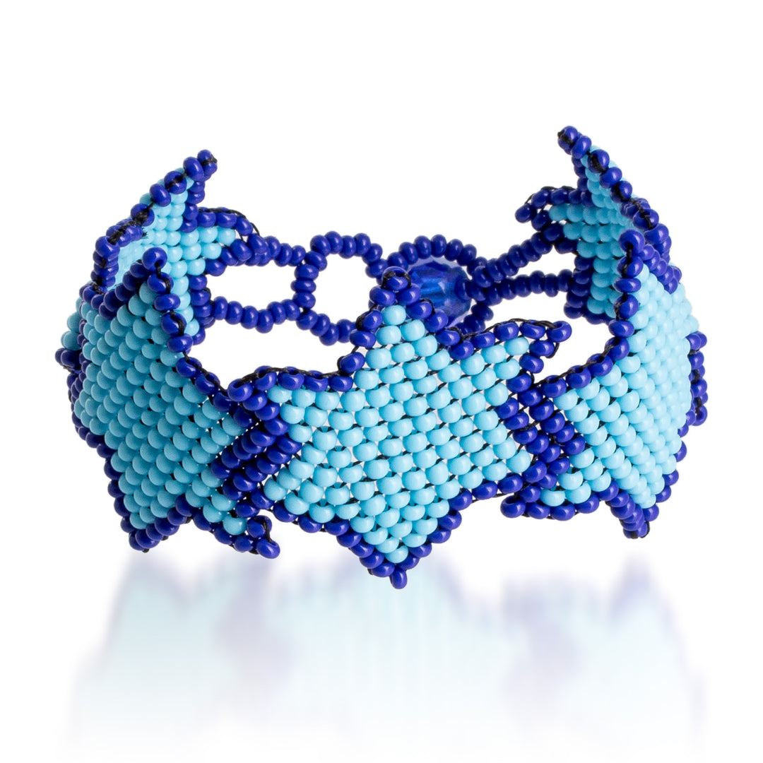 Star-Themed Handmade Beaded Wristband Bracelet in Blue Hues - Azure Starlight