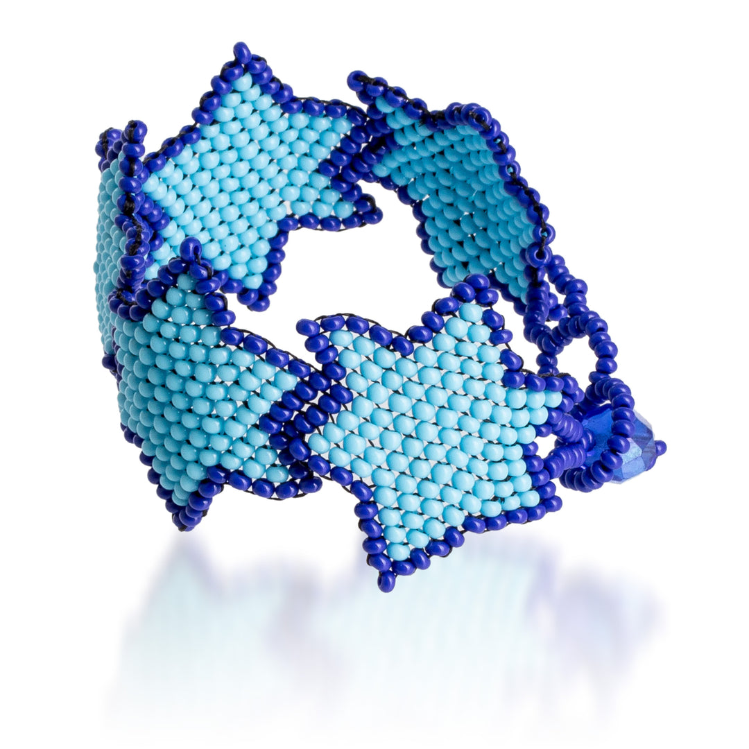 Star-Themed Handmade Beaded Wristband Bracelet in Blue Hues - Azure Starlight