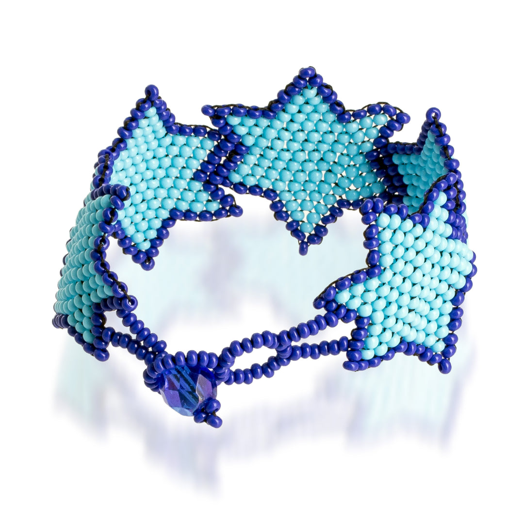 Star-Themed Handmade Beaded Wristband Bracelet in Blue Hues - Azure Starlight