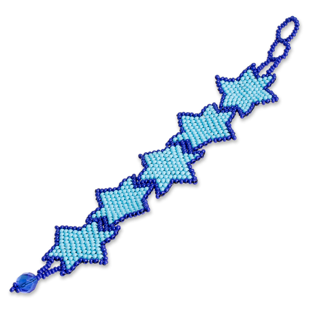 Star-Themed Handmade Beaded Wristband Bracelet in Blue Hues - Azure Starlight