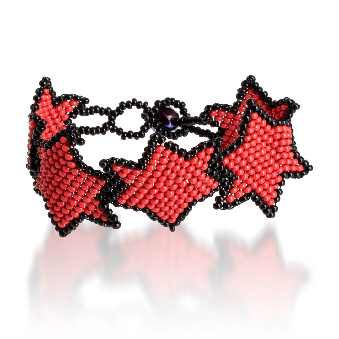 Handcrafted Red and Black Beaded Bracelet with Star Design - Red Starlight